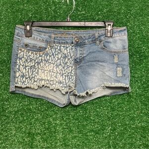 Revolution Blue Jean Shorts with Lace Overlay